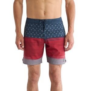 Travis Mathew Men's Sz 40 Board Shorts Palm Tree Red Blue Stripe Swim Trunks New